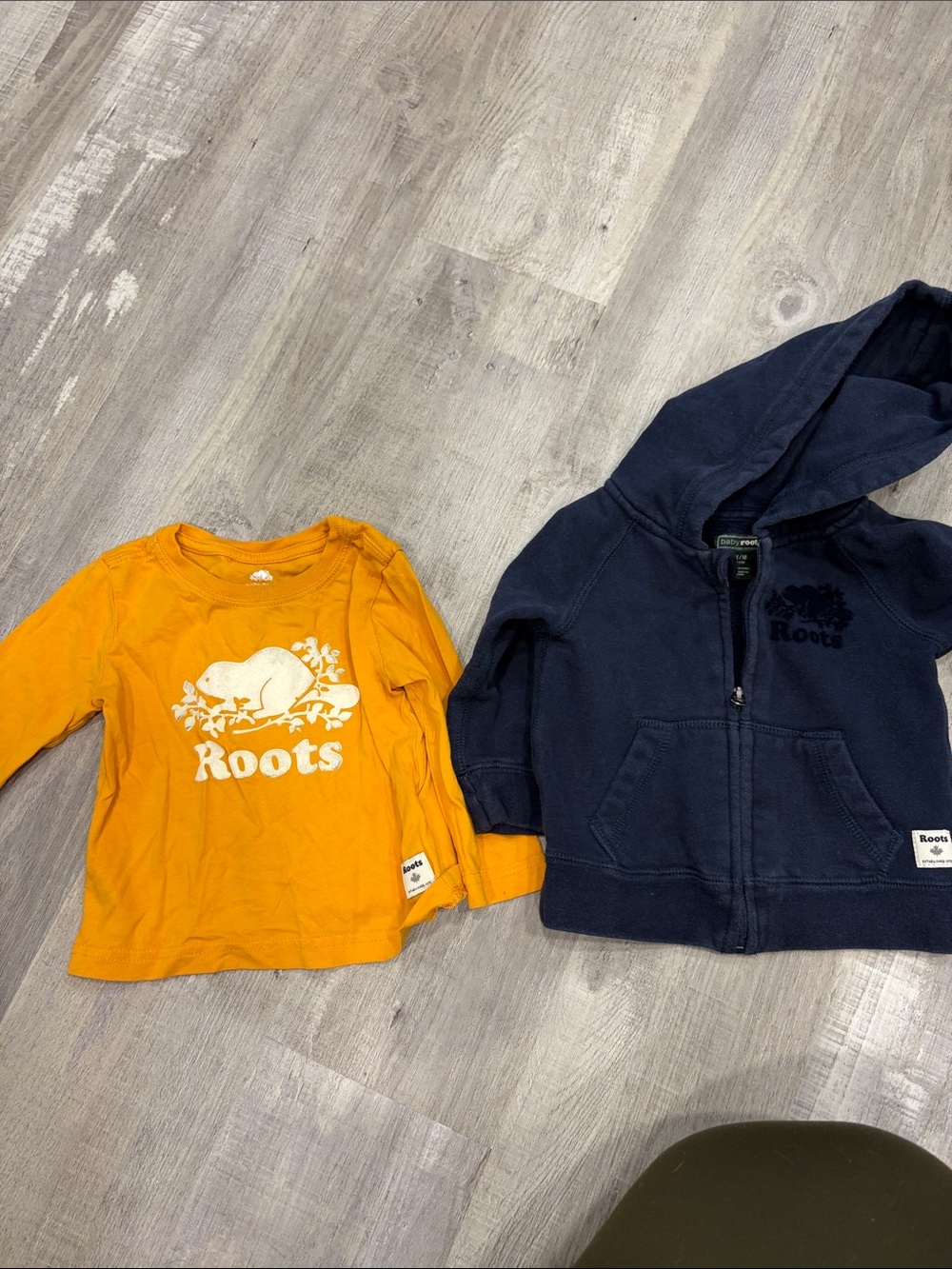 Roots Kids Long Sleeve Tee & Hoodie - Mustard Yellow Tee, Navy Hoodie
